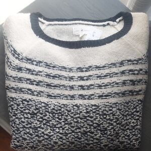 LOFT Lou & Grey Cream and Black Crewneck Sweater Size M